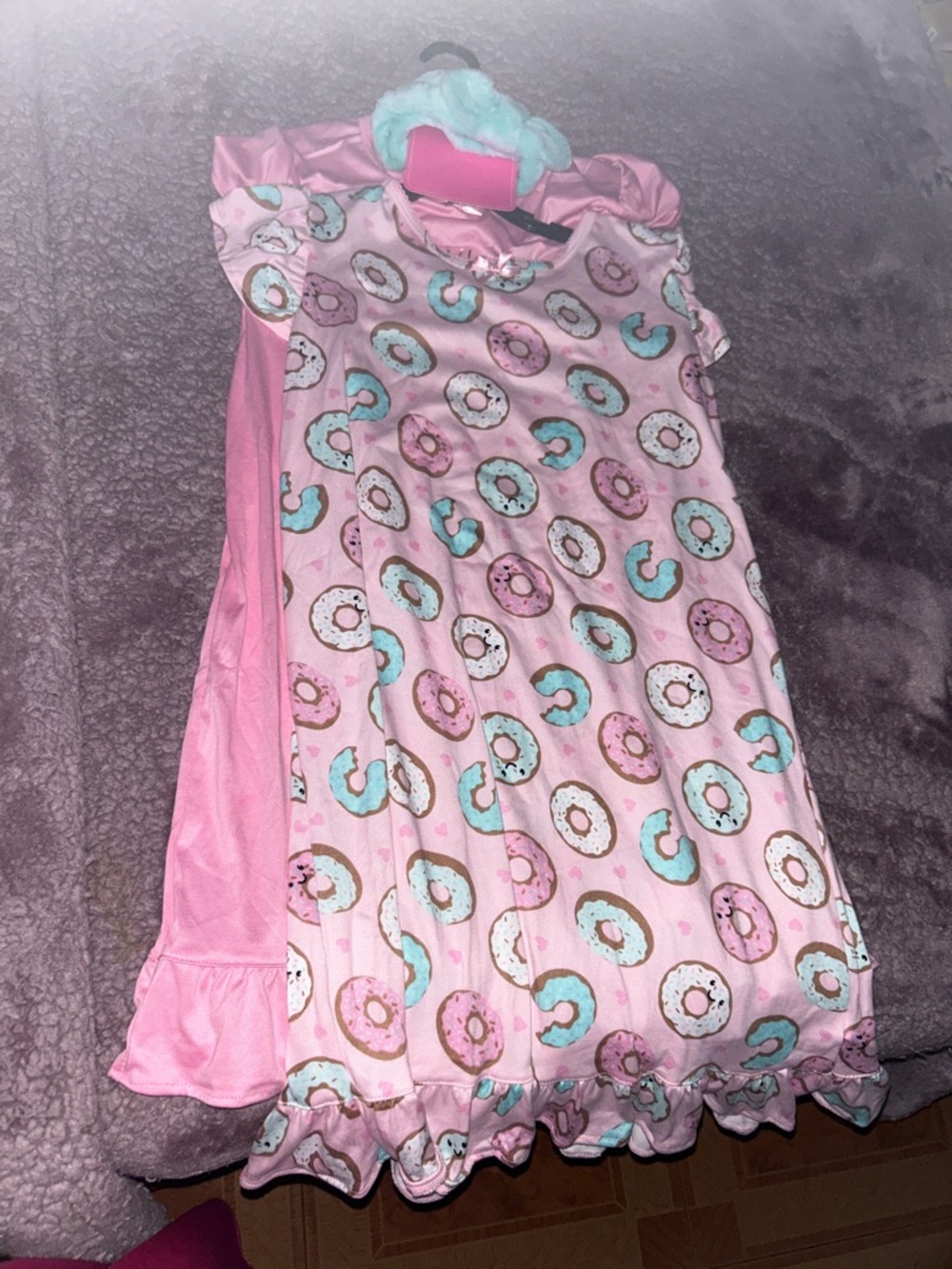 Girls Pink Donut-Print Nightgown with Ruffle Hem